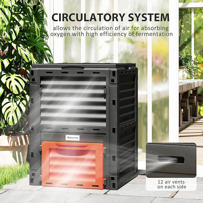 Outsunny Garden Compost Bin 80 Gallon Outdoor Large Capacity Composter Fast Create Fertile Soil Aerating Box, Easy Assembly, Orange