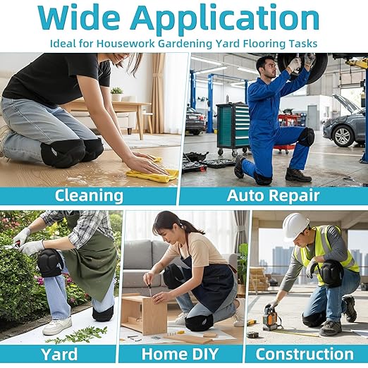 Knee Pads for Cleaning Floors & Gardening, One Size L Fits Most with Adjustable Straps, Soft EVA Foam Cleaning Knee Pads for Women & Men, Non-Slip Kneepads for Housework, Gardening, Yard & Flooring (1 Pair)