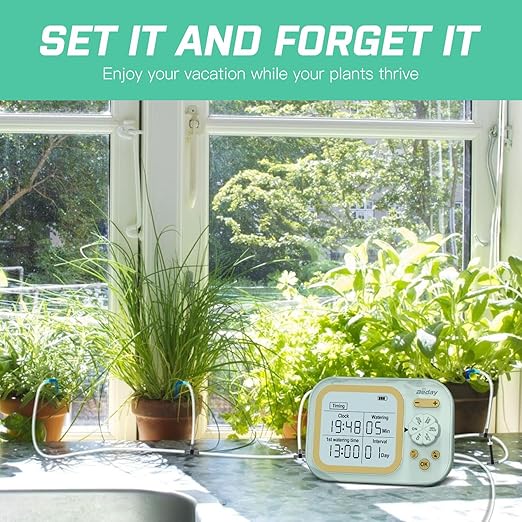 Automatic Plant Waterer Self Watering System Indoor for 15 Potted Plants Pack of 2, Auto Drip Irrigation Kit Programmable Water Timer w Smart Humidity Detection, Green