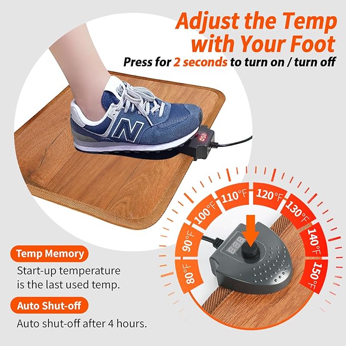 Heated Floor Mat Under Desk for Foot Warmer - Wider 110V Adjustable Temperature Electric Space Heaters Heating Pad - Carbon Crystal & Energy Saving Feet Warmers for Office,Home (Wood Grain)
