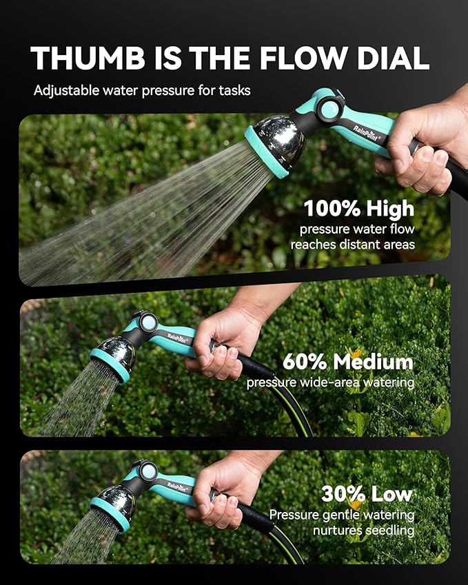 RAINPOINT Spray Nozzles for Garden Hose - 2 PACK 10 Spray Patterns Garden Hose Nozzle with Adjustable Flow Control for Watering Plants, Washing Cars,Washing Pets, Thumb Control (2 Packs, Celeste)