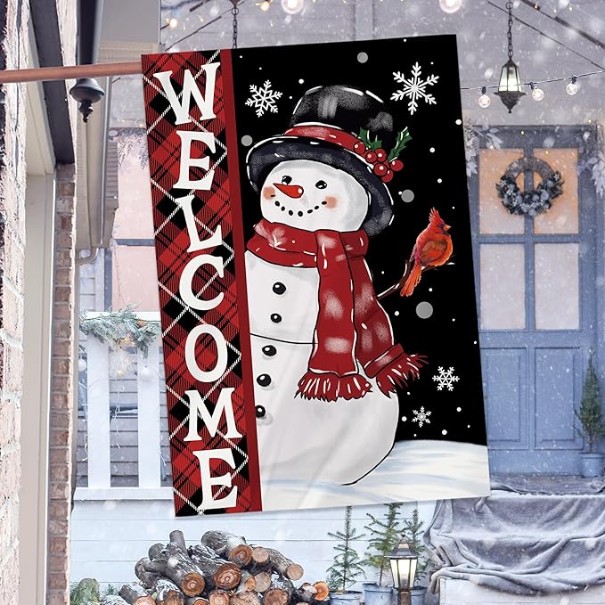 Christmas Snowman House Flag, Christmas Decor Snowman Flag 28x40 Double Sided Winter, Xmas Flags Signs Home Decorations Rustic Welcome Outdoor Farmhouse Xmas