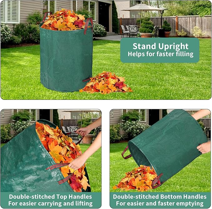 3 Pack Yard Waste Bags, 72 Gallon Lawn and Leaf Bags, Reusable Heavy Duty Garden Bags for Collecting Leaves, Waste Container for Clean Up Outdoor Debris Leaves Grass Clippings
