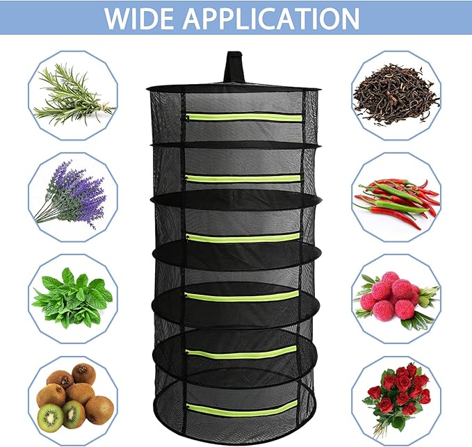 2 PCS Herb Drying Rack 6 Layers Mesh Hanging with Zipper Opening, Herb Dry Net for Drying Herb Plant Bud Flower Food Meat Fruits & Tea with Hooks and Garden Scissor