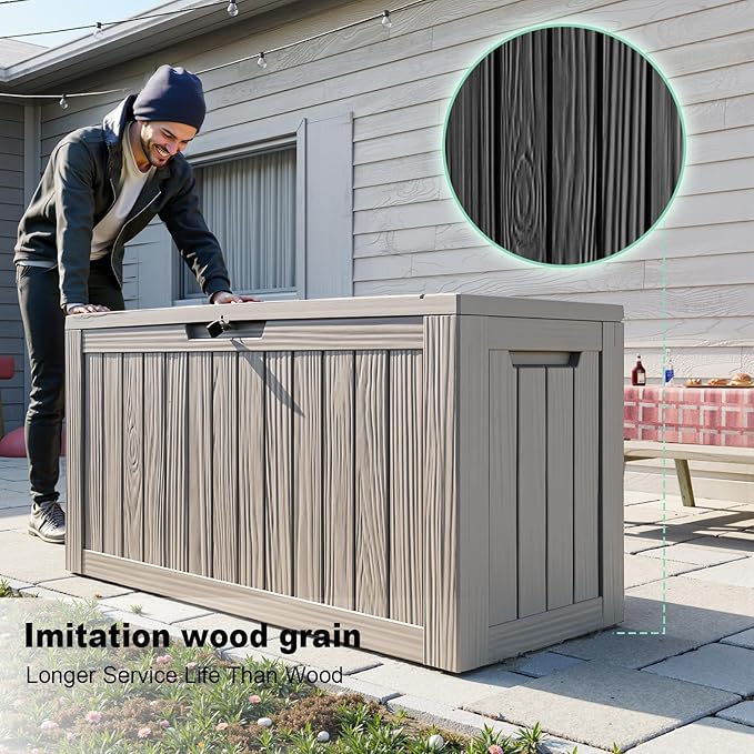 DRATO 80 Gallon Large Deck Box, Outdoor Storage Box for Patio Furniture, Patio Cushions, Gardening Tools, Pool Supplies 480lbs Weight Capacity,Waterproof Resin Storage Boxes（Gray，80 Gallon）