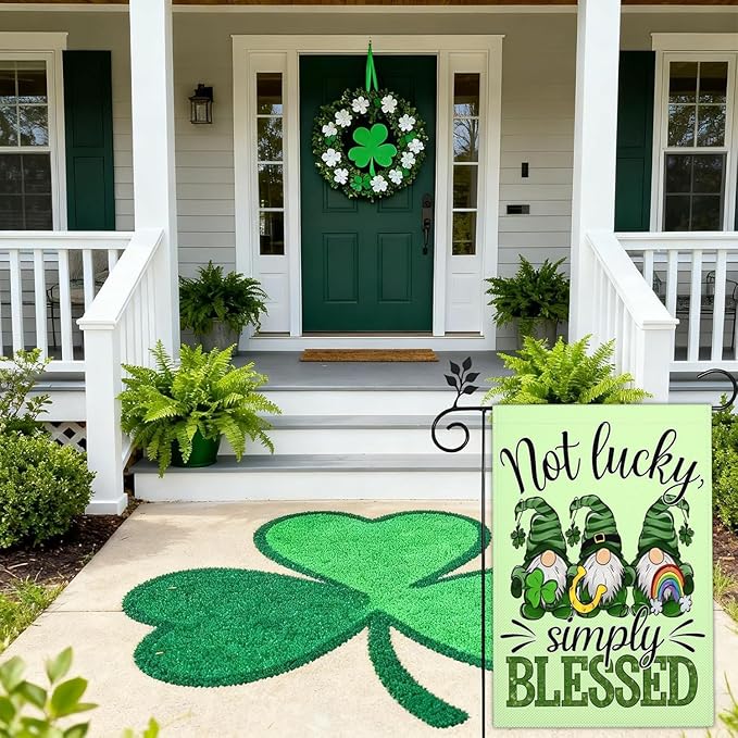Happy St Patricks Day Garden Flag St Patrick's Day Yard Sign Garden Flags for Outside 12x18 Double Sided Shamrock Lucky Irish Blessing Signs Outdoor Decorations