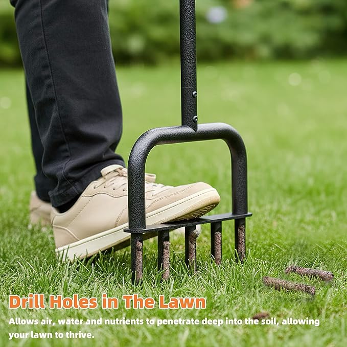 Manual Core Lawn Aerator Tool - Yard Lawn Grass Aerators with 5 Hollow Tine, Garden Soil Loosener Tools for Improved Lawn Health