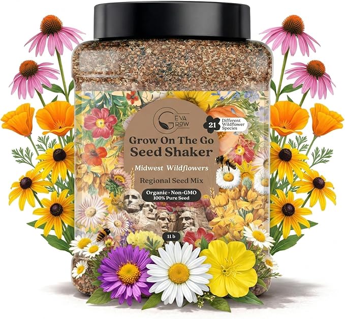 Midwest Wildflower Seeds Regional Mix - Organic, Non-GMO - 100% Pure Seed - 21 Different Wildflowers Seeds of Annual and Perennial, 1 LB Tub