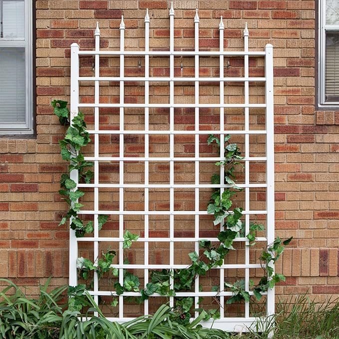 Dura-Trel Winchester Vinyl Trellis, Outdoor Plant Support Frame, 57" x 95", White - Decorative Grid-Style Lattice for Climbing Vines & Flowers, Use Against Walls or Fences
