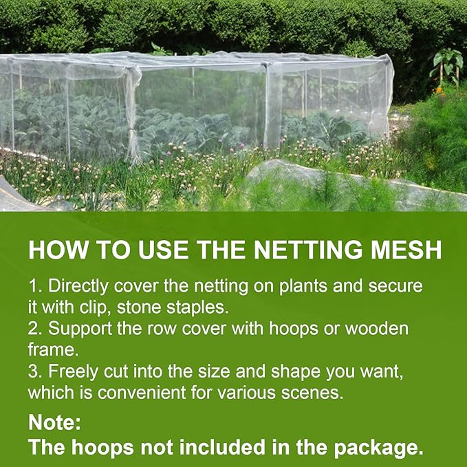 10 x 50FT Garden Netting, Cookmaster Plant Covers Durable Ultra Fine Mesh Protection, Garden Plant Row Cover, Raised Bed Barrier Screen Protection Net Cover for Plant Vegetable Fruit Flower