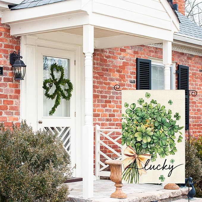 AVOIN colorlife St Patricks Day Garden Flag 12x18 Inch Double Sided Outside, Floral Lucky Shamrocks Clovers Yard Outdoor Flag
