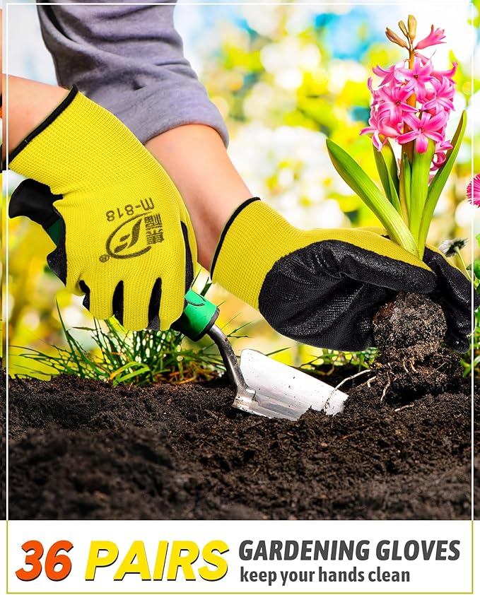 Honeydak 36 Pairs Gardening Gloves for Men Women Breathable Rubber Coated Garden Gloves