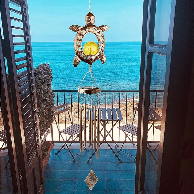 Solar Turtle Wind Chimes, Tortoise WindChimes, Light Windchime Outdoor, Moon Shape Light Outdoor,Garden Decor, Yard Decor, Gifts for Women, mom, Grandma