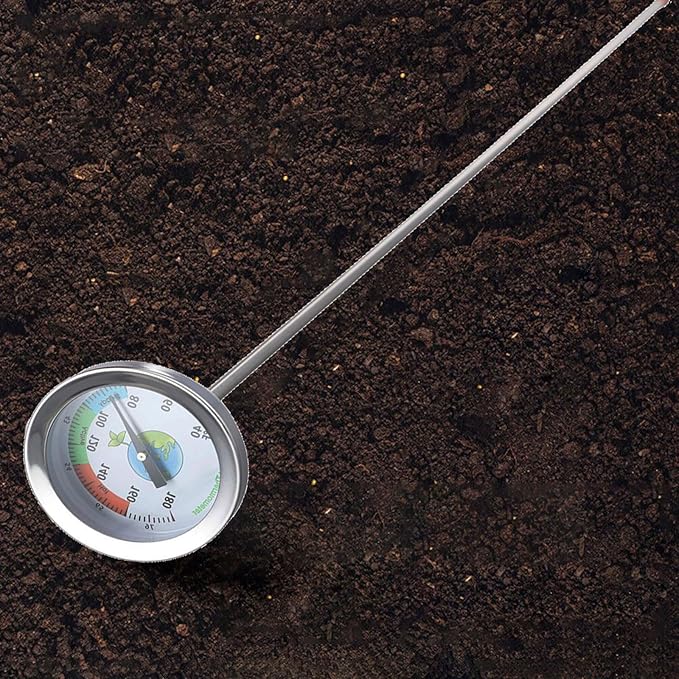 Soil Thermometer Stainless Steel Extra Long Probe Temperature Gauge for Compost Garden Lawn No Battery Required