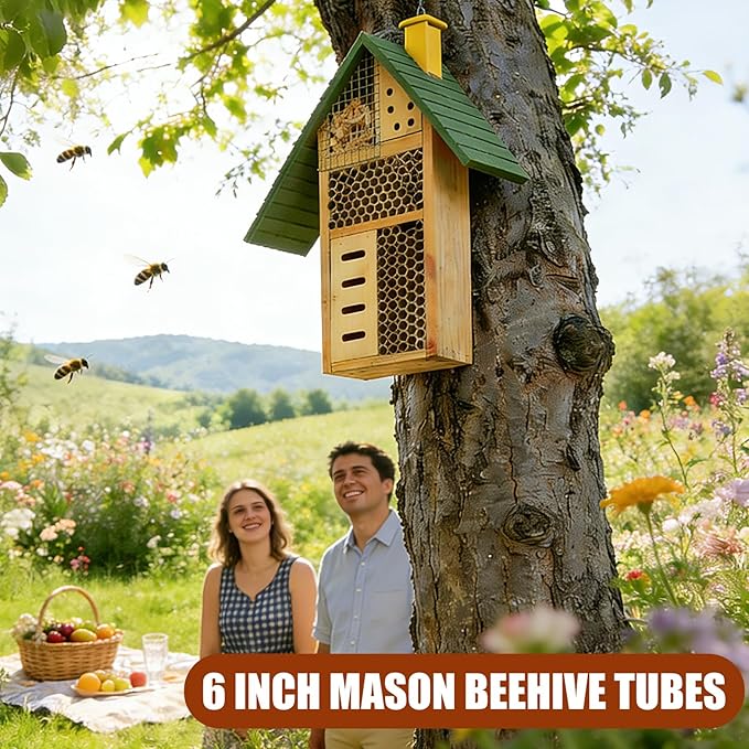 BreezeHug 600 Pcs Mason Beehive Tubes 6 Inch Long Cardboard Beehive Nesting Tubes Nesting Paper Inserts 0.24/0.3" Inner Diameter for Outdoor Beekeeper's Garden House Hotel Condo Nest Accessory