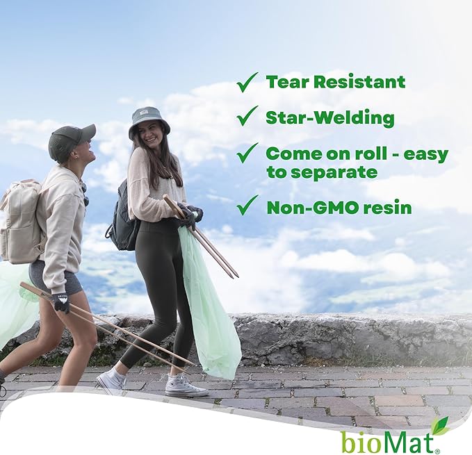 bioMat 35 Gallon Compostable Trash Bags, 30 Count, Biodegradable Kitchen Food Scrap Waste Bags, BPI ASTM D6400 and CMA Certified, Tall Kitchen Compost bags for Food Waste