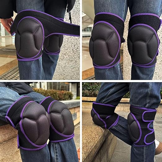 Knee Pads for Women Cleaning House Floors, Adult Knee Pads for Kneeling Housework Men, Soft Gardening Kneepads for Scrubbing Floors Carpet Installation, Adjustable Knee Cushions for Work, Purple M (1 Pair)