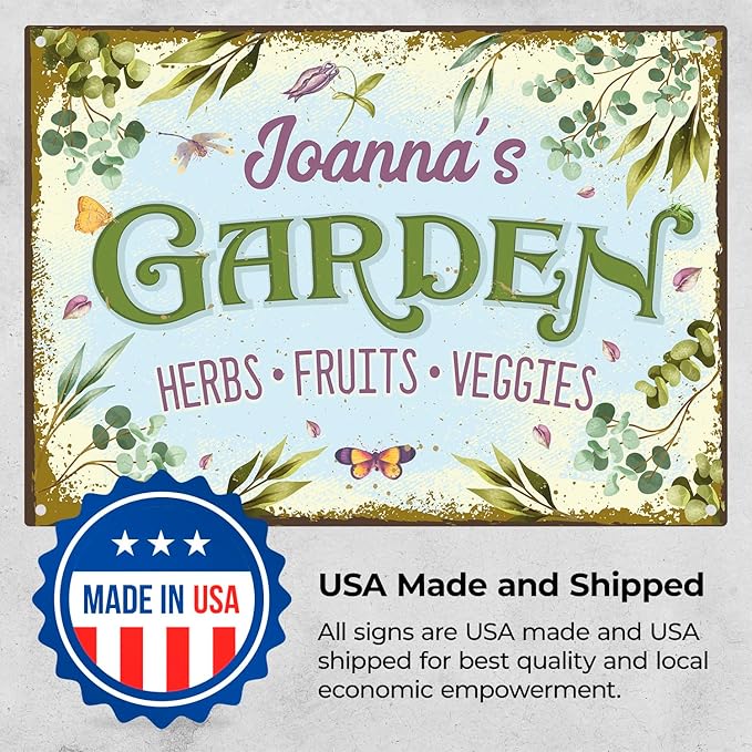 Custom Garden Sign, Present, Personalized Name for Vegetable Patch and Backyard Décor Sign, 10x14 Inches, Rust Free .040 Aluminum, Fade Resistant, Made in USA by Sigo Signs