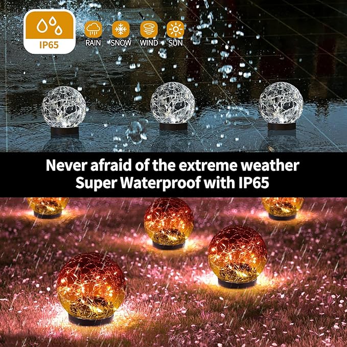 Solar Globe Lights Outdoor Waterproof-Solar Balls for Garden-Cracked Glass Ball Lights Outdoor-Solar Orbs for Outside-Decorations for Patio and Yard Lawn Backyard Decor