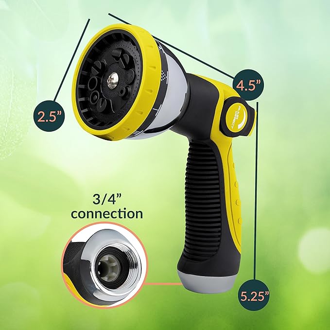 ALMA Garden Hose Nozzle Sprayer with THUMB CONTROL ON OFF VALVE - 10 Spray Pattern Garden Hose Sprayer Nozzle - Perfect Water Hose Nozzle for Outdoor - Hose Head Attachment Gun Handle Nozzles Yellow