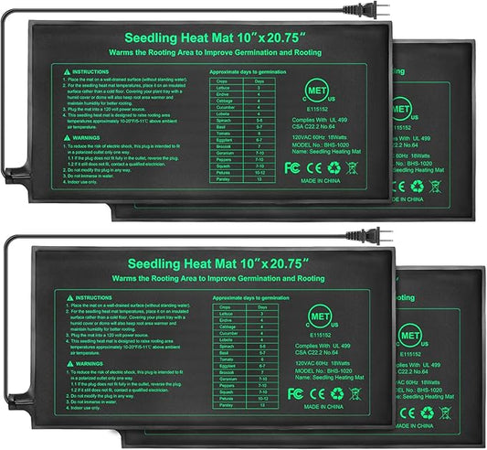 Bestio Waterproof Seeding Heat Mat 10"x 20.75", 4 Pack Durable Plant Heating Pad for Seed Germination, UL & MET-Certified Warm Hydroponic Heating Pad for Germination,Greenhouses