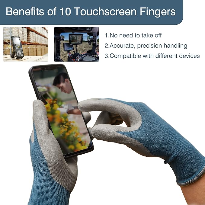 COOLJOB 2 Pairs Micro-Foam Nitrile Safety Work Garden Gloves with Touchscreen Fingers, Lightweight Working for Men’s Sweaty Hands, Non-slip Coated Grip Fits Most Tasks, Medium, Blue & Black