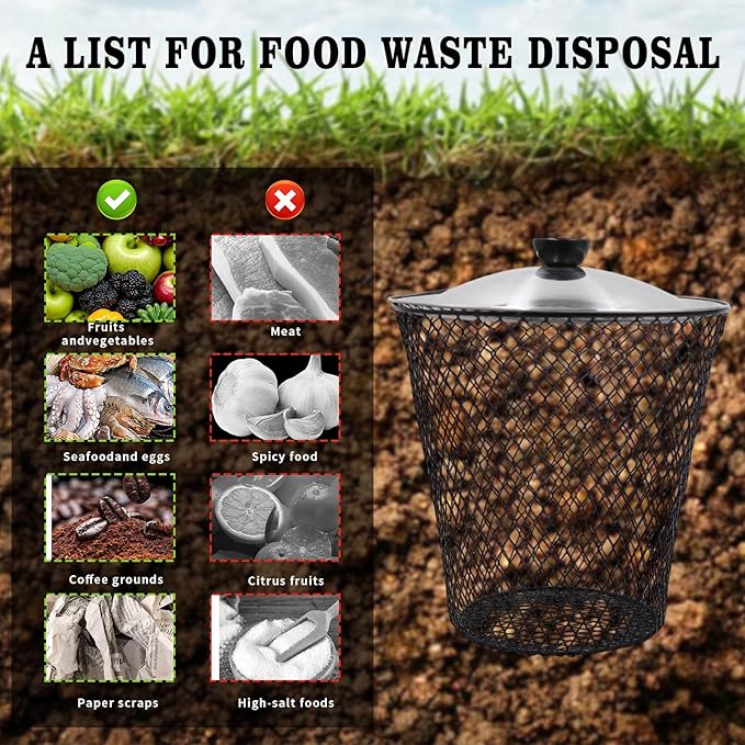 4 Pack In Ground Compost Bin Outdoor, Metal Worm Compost Bin with Lid for Organic Refuse, Worm Farm for Garden, Vegetable Patch, Backyard, Greenhouse
