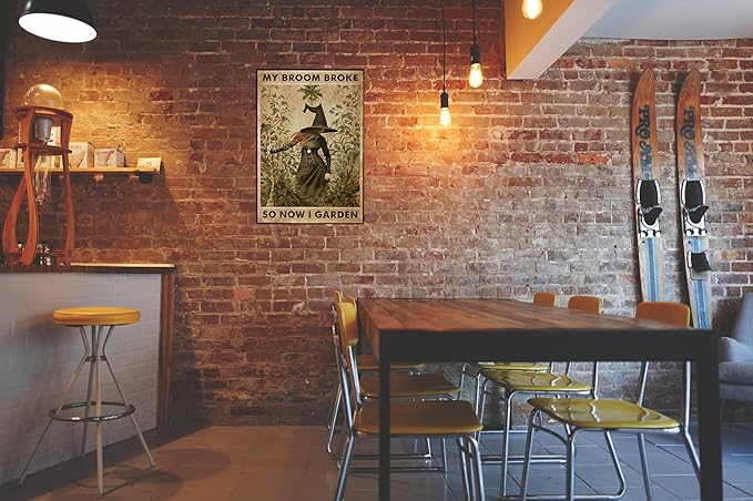 EMOHAT Garden Sign Outdoor Witch My Broom Broke So Now I Garden Tin Sign Decoration Vintage Metal Poster Art Gift For Outdoor Broom Signs Wall Decor 8x12 Inch