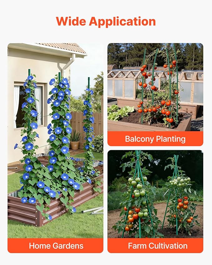 VEVOR Garden Stakes, 25 Pack, 70.87 inch, Plastic Coated Metal Tomato Stakes, Garden Sticks for Plants Support, with Pointed End and Non-Slip Bumps for Growing Climbing Plants, Outdoor Vegetables
