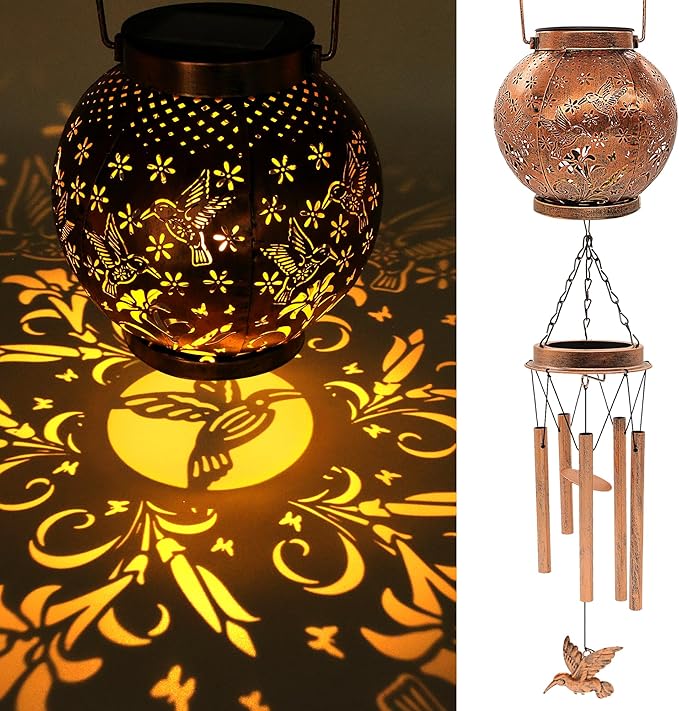 YJFWAL Hummingbird Wind Chimes for Outside, Gifts for Mothers Day Woman Mom Grandma,30" Metal Hanging Solar Lantern Wind Chimes Outdoor, Garden Decor Memorial Windchimes for Patio Porch Yard