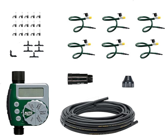 Orbit 56318 Hanging Basket Drip Irrigation Drip Watering Kit with 1-Outlet Digital Hose Faucet Sprinkler Timer