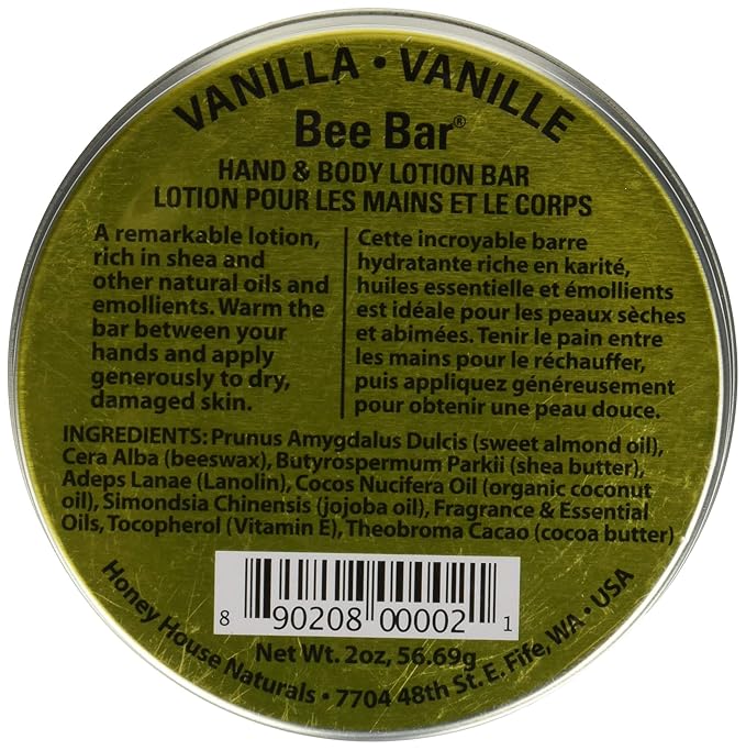 Honey House Naturals Vanilla Bee Bar, Beeswax for Skin, Large, 2 Ounce, 1 Count