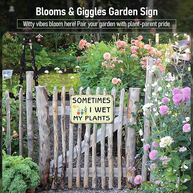Funny Garden Signs Outside Indoor Gardening Wall Decor Metal Sign Gift for Plant Lovers & Garden Enthusiasts Sometimes I Wet My Plants 12x8 Inches