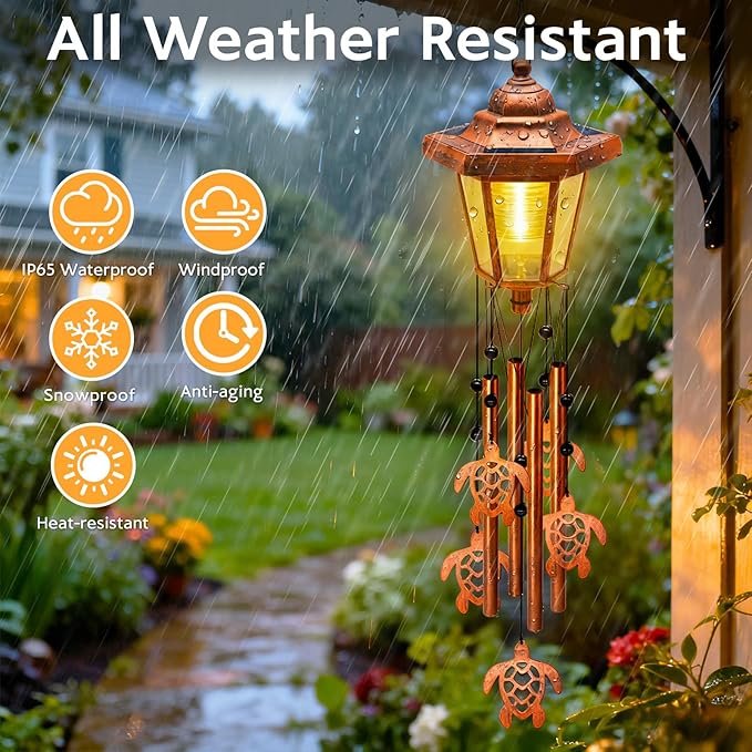 Large Solar Turtle Wind Chimes with Wind Catcher/Solar Decor Light to Create a Zen Atmosphere Suitable for Outdoor, Garden, Patio Decor Classic Bronze Wind Chimes as A Unique/Memorial Gift for Unisex