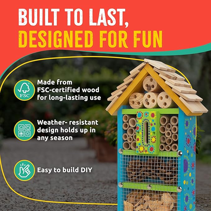SparkJump Premium Bug Hotel Kit for Kids – Easy Wood Craft Kits for Children, Lady Bug House for Garden with Tools, Paints & Glue, Fun Birthday Gifts for Girls and Boys