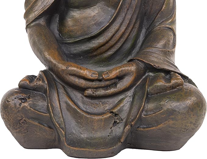 Alpine Corporation 15" Tall Indoor/Outdoor Meditating Buddha Statue, Tabletop Garden Decor, Bronze