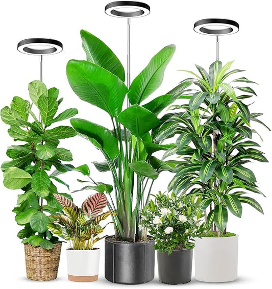 6.3in Grow Light, 80LED Growing Light Full Spectrum for Indoor Plants, Auto Timer 6/12/16H, 3 Optional Spectrums, Height Adjustable 10"-65", Idea for Large Plant, 5V, Black, 3 Pack