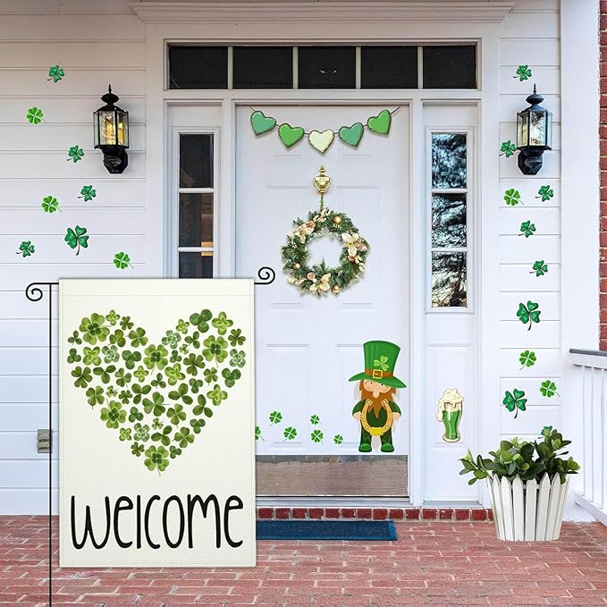 Happy St Patricks Day Garden Flag St Patrick's Day Yard Sign Garden Flags for Outside 12x18 Double Sided Shamrock Lucky Irish Blessing Signs Outdoor Decorations