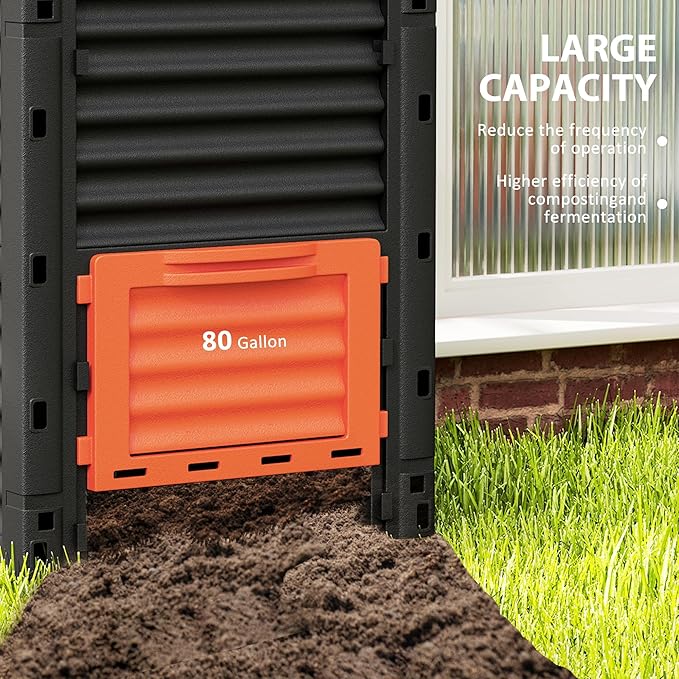 Outsunny Garden Compost Bin 80 Gallon Outdoor Large Capacity Composter Fast Create Fertile Soil Aerating Box, Easy Assembly, Orange