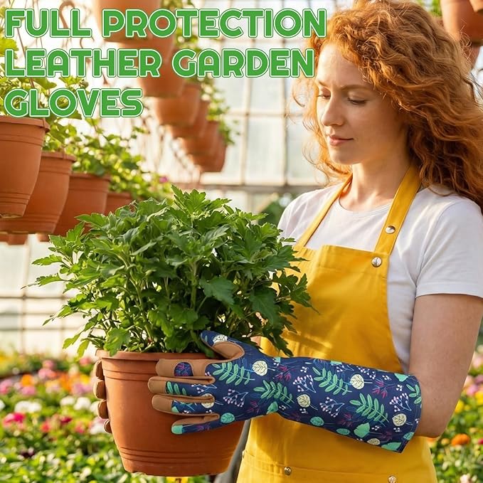 2 Pairs Gardening Gloves Thorn Proof for Women, Long And Short Leather Gardening Gloves for Rose Pruning Yard Work