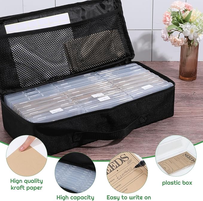 27 Slots Seed Storage Organizer Box, Garden Seed Packet Organize with 90 Pcs Seed Envelopes & Label Stickers, Gardening Seed Keeper Set for Flower Vegetable Plants Garden