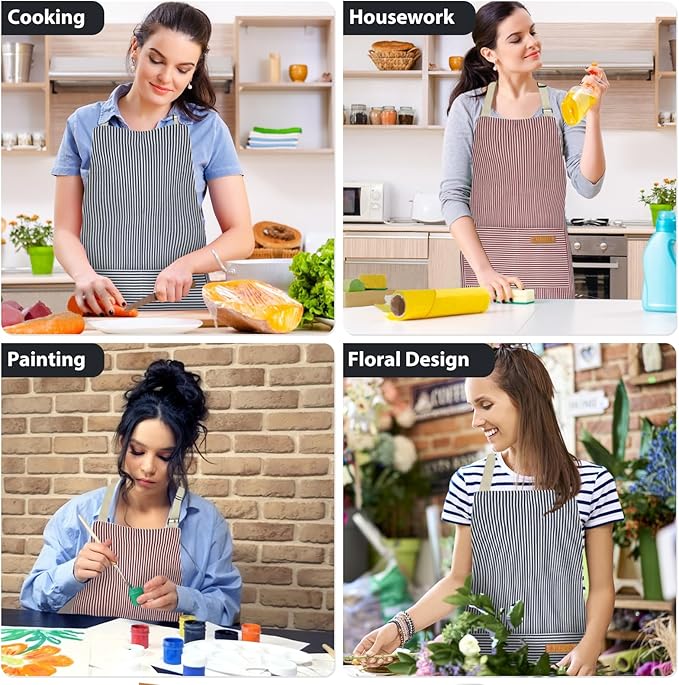 2 Pack Kitchen Aprons, Apron for Cooking with 2 Pockets, Unisex Adjustable Neck Strap Chef Aprons for Men Women