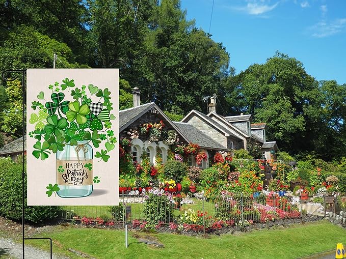 St Patrick's Day Garden Flag,Shamrock St Patricks Flag 12.5 x 18 Inch Clover for Garden and Home Decorations