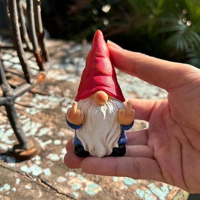 Middle Finger Gnome Mini 3.5in,Double Bird Gnome - Naughty Funny Outdoor Decoration for Yard Patio Lawn Ornament and Home Decor,Fairy Garden