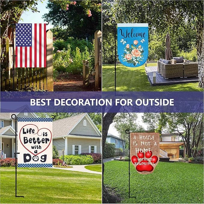 2PC Garden Flag Holder Stand, Premium Yard Flag Holder Weather-Proof Metal Powder-Coated Flagpole with Clip and Stopper for Easter Garden Flag, Spring Garden Flag, Outdoor Garden Decor
