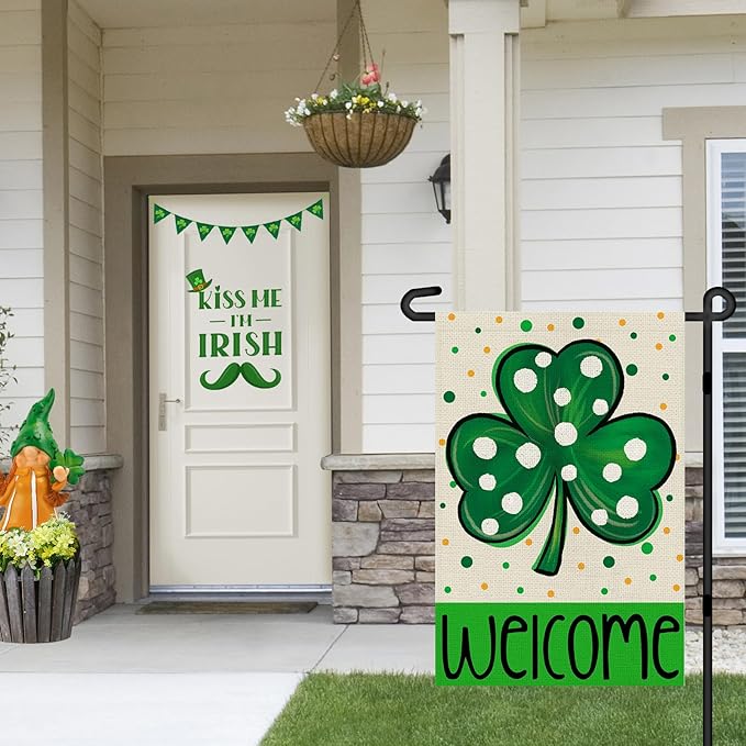 St Patrick's Day Garden Flag 12x18 Inch, Shamrock Double Sided Yard Flag for Outdoor Decoration