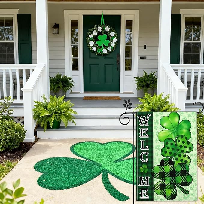 Happy St Patricks Day Garden Flag St Patrick's Day Yard Sign Garden Flags for Outside 12x18 Double Sided Shamrock Lucky Irish Blessing Signs Outdoor Decorations