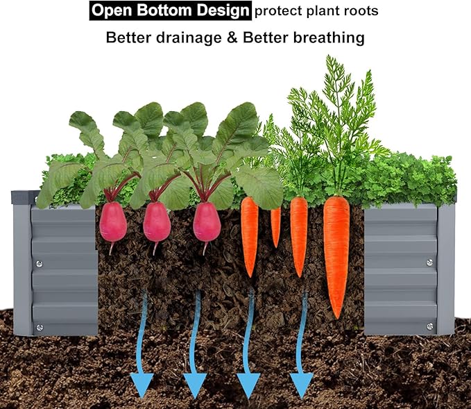 2 Pack 4x2x1FT Galvanized Raised Garden Beds Kit Outdoor Metal Gardening Planter Box for Vegetable Elevated Flower Herbs,Gray