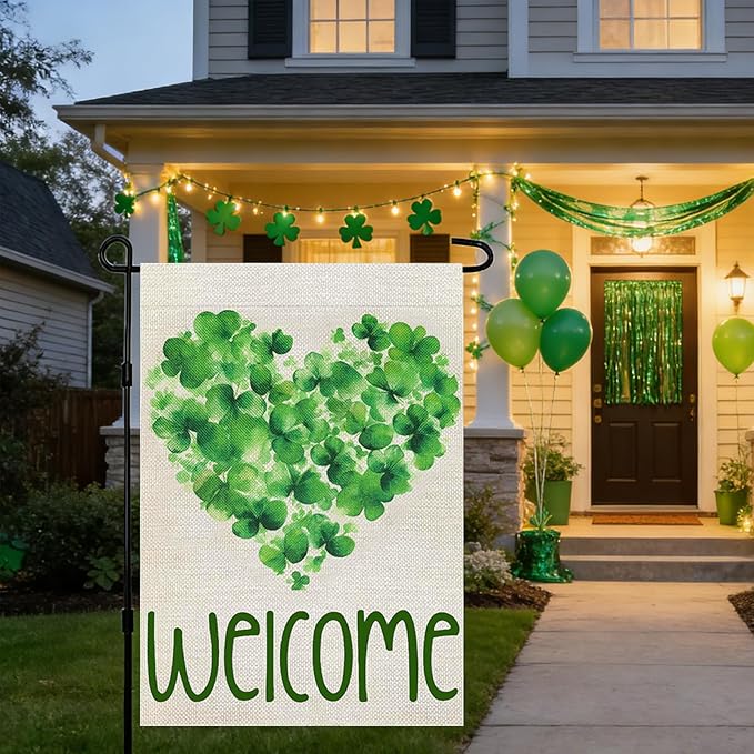 St Patricks Day Garden Flags Decor,12x18 Double Sided St. Patrick's Day Yard Outdoor Decorations Shamrock Decoration Party Anniversary House Front Yard Lawn Outside Decors Garden Flag