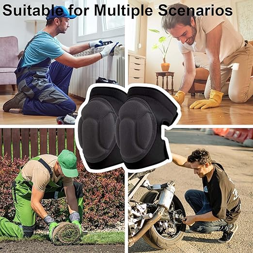 4 Pieces Work Knee Pads for Men Women, Waterproof Kneeling Cushion with Thick EVA Foam Pad for Gardeners Carpeters Floors Installation, Comfortable Adult Kneepads for Working on Floors, Black XL
